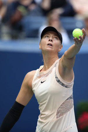 NEW YORK - SEPTEMBER 3, 2017: Five times Grand Slam Champion Maria Sharapova of Russia in action during her 2017 US Open round 4 match at Billie Jean King National Tennis Center in New Yorkのeditorial素材