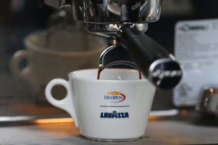 NEW YORK - AUGUST 27, 2017: Lavazza coffee presented at the National Tennis Center during 2017 US Open in New York. Lavazza coffee is the official coffee of the US Openのeditorial素材