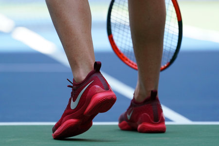 NEW YORK - AUGUST 31, 2017: Professional tennis player Elina Svitolina of Ukraine wears custom Nike tennis shoes  during her US Open 2017 second round match at Billie Jean King National Tennis Centerのeditorial素材