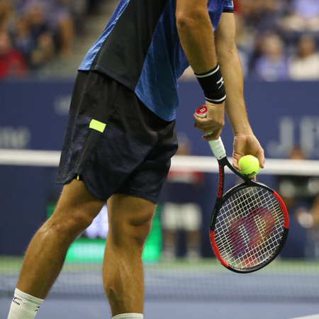 NEW YORK - SEPTEMBER 4, 2017: Professional tennis player Philipp Kohlschreiber of Germany plays with Wilson racquet during his US Open 2017 round 4 match at Billie Jean King National Tennis Centerのeditorial素材