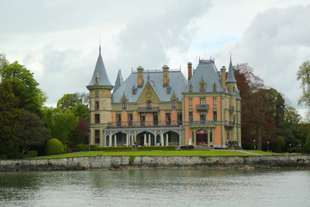 THUN, SWITZERLAND - MAY 4, 2017: Schadau Castle on the south side of the Aar near Lake Thun in the city of Thun, Canton Bern, Switzerlandのeditorial素材