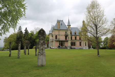 THUN, SWITZERLAND - MAY 4, 2017: Schadau Castle on the south side of the Aar near Lake Thun in the city of Thun, Canton Bern, Switzerlandのeditorial素材