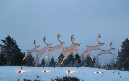ROVANIEMI, FINLAND - FEBRUARY 20, 2017: Decoration in front of the Rovaniemi Airport in Lapland, Finland. It is the official airport of Santa Claus located at the Arctic Circleのeditorial素材