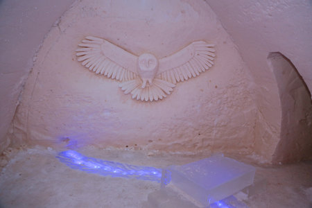 ROVANIEMI, FINLAND - FEBRUARY 16, 2017: Suite at Arctic Snow Hotel in Finnish Lapland. Arctic SnowHotel is located on the Arctic Circle in Finnish Lapland.のeditorial素材