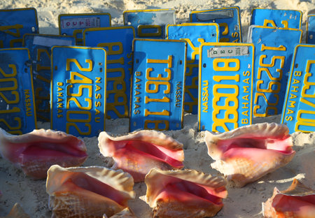 NASSAU, BAHAMAS - DECEMBER 5, 2017: Local souvenirs at Cable Beach in Nassau, Bahamas.のeditorial素材