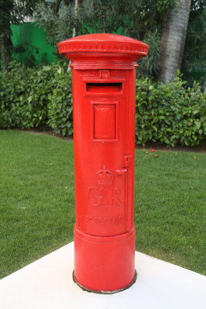 NASSAU, BAHAMAS - DECEMBER 5, 2017: A British style public post box at the Sandals Royal Bahamian Luxury Resort in Nassau, Bahamasのeditorial素材