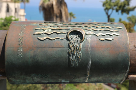 YAFFA, ISRAEL - APRIL 30, 2017: Aquarius zodiac sign on the Wishing Bridge in Old City of Yaffa, Israel.のeditorial素材