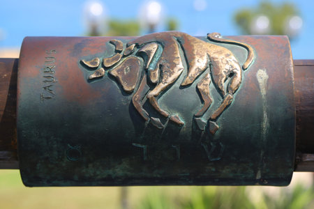 YAFFA, ISRAEL - APRIL 30, 2017: Taurus zodiac sign on the Wishing Bridge in Old City of Yaffa, Israel.のeditorial素材