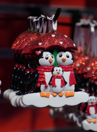 NEW YORK - DECEMBER 19, 2017: New York City themed Christmas ornaments on display in Manhattanのeditorial素材