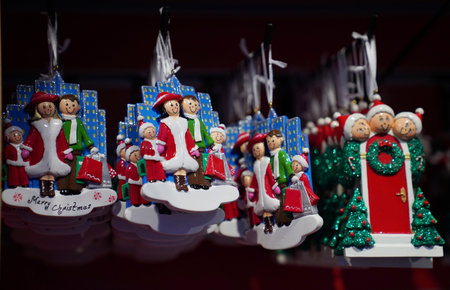 NEW YORK - DECEMBER 19, 2017: New York City themed Christmas ornaments on display in Manhattan