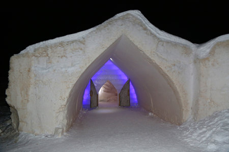 ROVANIEMI, FINLAND - FEBRUARY 16, 2017: Entrance at Arctic Snow Hotel in Finnish Lapland. Arctic SnowHotel is located on the Arctic Circle in Finnish Lapland.のeditorial素材
