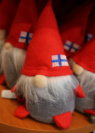 ROVANIEMI, FINLAND - FEBRUARY 19, 2017: Local souvenirs on display in Rovaniemi, Finland.のeditorial素材