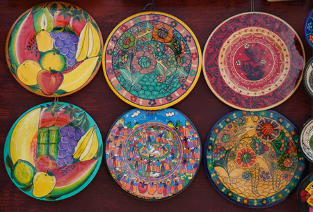 PLAYA DEL CARMEN, MEXICO - JANUARY 3, 2018: Local souvenirs on display at beach market in Playa Del Carmen, Mexicoのeditorial素材