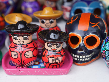 PLAYA DEL CARMEN, MEXICO - JANUARY 3, 2018: Local souvenirs on display at beach market in Playa Del Carmen, Mexicoのeditorial素材