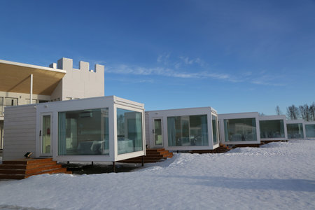 KEMI, FINLAND - FEBRUARY 18, 2017: Seaside Glass Villa in the SnowCastle area by the Bothnian Bay in Kemi, Finland.のeditorial素材