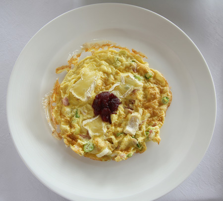 Egg omelet served in gourmet restaurantの写真素材