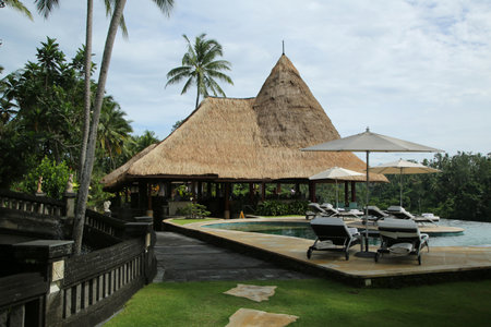 BALI, INDONESIA - FEBRUARY 5, 2016: The 5-star Viceroy Bali Hotel in Ubud, Bali, Indonesia. Hotel sits in the highlands of Ubud, featuring luxurious villas with private pools and views of Petanu Riverのeditorial素材