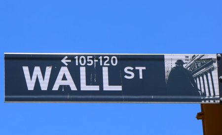 Wall Street sign in Lower Manhattanのeditorial素材