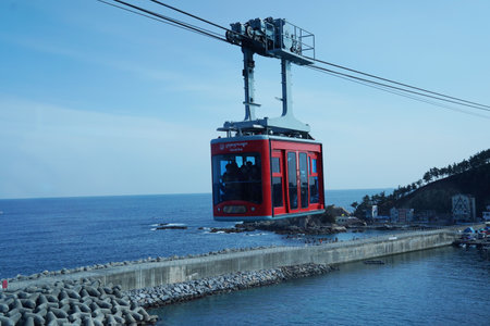 SAMCHEOK, SOUTH KOREA - FEBRUARY 17, 2018: Samcheok marine cable car in South Korea. Samcheok Marine Cable Car  allows to see the beautiful natural landscapes and coastal sceneryのeditorial素材