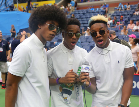 NEW YORK - AUGUST 26, 2017: American pop rock band Saving Forever participates at Arthur Ashe Kids Day 2017 at Billie Jean King National Tennis Centerのeditorial素材