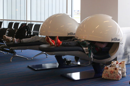 NEW YORK- JUNE 10, 2017: The EnergyPod by Metronaps inside of JetBlue Terminal 5 at John F Kennedy...