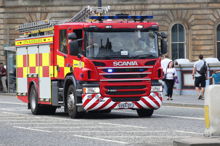 EDINBURGH, SCOTLAND - JULY 4, 2018: Scottish Fire and Rescue Service truck in Edinburgh.