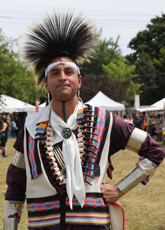 NEW YORK - JULY 29, 2018: Unidentified Native American during 40th Annual Thunderbird American...