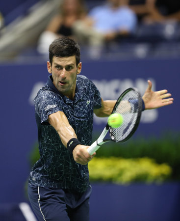 NEW YORK - SEPTEMBER 5, 2018: 13-time Grand Slam champion Novak Djokovic of Serbia in action during...