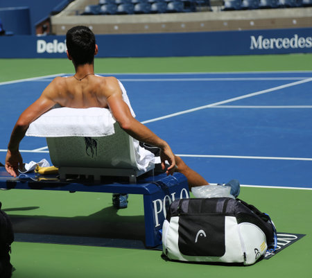 NEW YORK - AUGUST 22, 2018: 13-time Grand Slam champion Novak Djokovic of Serbia during practice for...