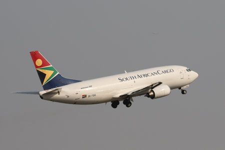 JOHANNESBURG, SOUTH AFRICA - SEPTEMBER 27, 2018: South African Airways Cargo Boeing 737 takes off from O. R. Tambo International Airport in Johannesburg, South Africaのeditorial素材