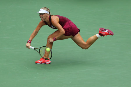 NEW YORK - SEPTEMBER 1, 2018: Professional tennis player Kiki Bertens of Netherlands in action during her round of 32 match at the 2018 US Open at Billie Jean King National Tennis Centerのeditorial素材