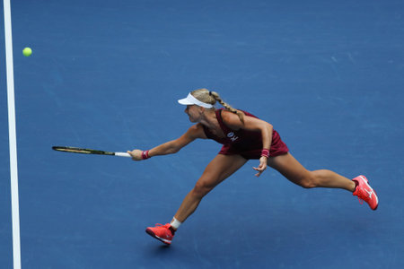 NEW YORK - SEPTEMBER 1, 2018: Professional tennis player Kiki Bertens of Netherlands in action during her round of 32 match at the 2018 US Open at Billie Jean King National Tennis Centerのeditorial素材
