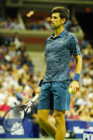 NEW YORK - SEPTEMBER 7, 2018: 13-time Grand Slam champion Novak Djokovic of Serbia in action during...