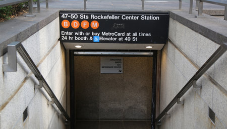 NEW YORK - AUGUST 9, 2018: 47-50 Streets Rockefeller Center Subway Station in NYC. Owned by the NYC Transit Authority, the subway system has 469 stations in operationのeditorial素材