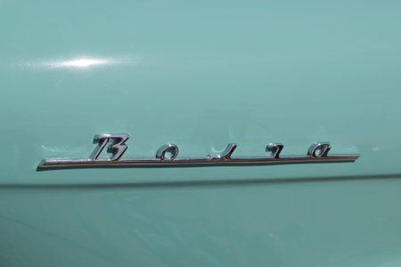 BROOKLYN, NEW YORK - JUNE 8, 2014: Historical GAZ M21 Volga logo produced in the Soviet Union on...