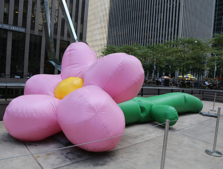 NEW YORK - AUGUST 9, 2018: Grown up flowers installation by Playlab, Inc in Midtown Manhattanのeditorial素材