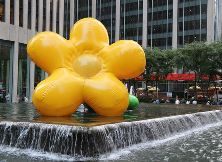 NEW YORK - AUGUST 9, 2018: Grown up flowers installation by Playlab, Inc in Midtown Manhattan