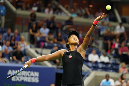 NEW YORK - SEPTEMBER 6, 2018: Professional tennis player Naomi Osaka in action during her 2018 US...