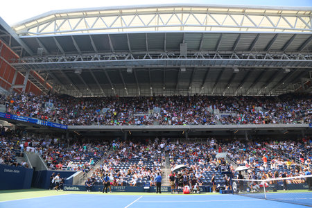 NEW YORK - SEPTEMBER 1, 2018: Arthur Ashe Stadium at the Billie Jean King National Tennis Center during 2018 US Open tournament in New Yorkのeditorial素材