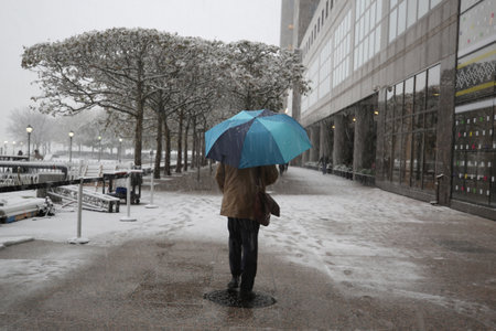 NEW YORK - NOVEMBER 15, 2018: First Snowfall of the Season in Manhattanのeditorial素材