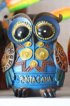 PUNTA CANA, DOMINICAN REPUBLIC - DECEMBER 31, 2018: Local souvenirs at the beach market at Bavaro Beach in Punta Cana, Dominican Republicのeditorial素材