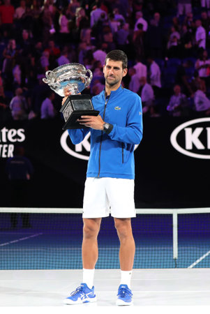 MELBOURNE, AUSTRALIA - JANUARY 27, 2019: 2019 Australian Open champion Novak Djokovic of Serbia...