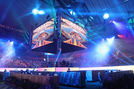MELBOURNE, AUSTRALIA - JANUARY 27, 2019: Hundreds Fortnite gamers compete during Fortnite Summer Smash at Australian Open 2019 in Melbourne. Fortnite is an online video game developed by Epic Games and released in 2017のeditorial素材