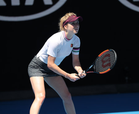 MELBOURNE, AUSTRALIA - JANUARY 23, 2019: Professional tennis player Elina Svitolina of Ukraine inaction during her quarterfinal match at 2019 Australian Open in Melbourne Parkのeditorial素材
