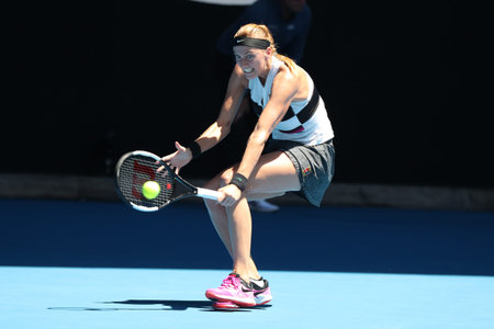MELBOURNE, AUSTRALIA - JANUARY 24, 2019: Grand Slam Champion Petra Kvitova of Czech Republic in...