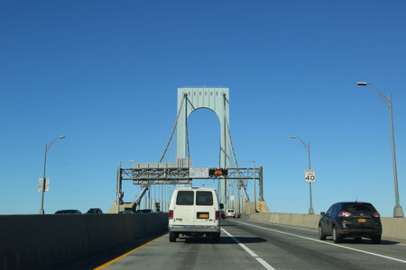 QUEENS,  NEW YORK - JANUARY 14, 2018: Traffic on the Whitestone Bridge in Queens. Interstate 678...