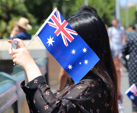 Unidentified woman celebrates Australia on Australia Day at the Kings Domain Gardens in Melbourneのeditorial素材