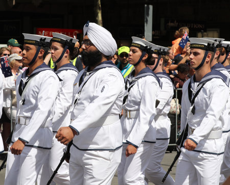 MELBOURNE, AUSTRALIA - JANUARY 26, 2019: Royal Australian Navy marching during 2019 Australia Day Parade in Melbourneのeditorial素材