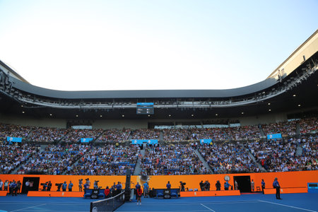 MELBOURNE, AUSTRALIA - JANUARY 24, 2019: Rod Laver arena during 2019 Australian Open match at Australian tennis center in Melbourne Park. It is the main venue for the Australian Open since 1988のeditorial素材