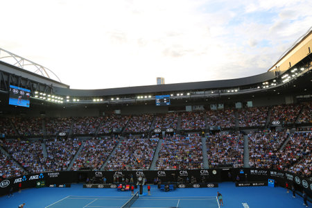 MELBOURNE, AUSTRALIA - JANUARY 26, 2019: Rod Laver arena during 2019 Australian Open match at Australian tennis center in Melbourne Park. It is the main venue for the Australian Open since 1988のeditorial素材